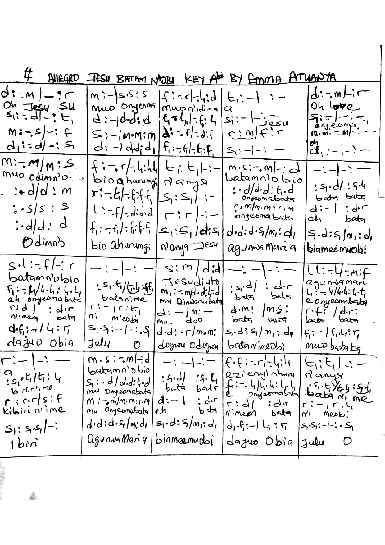 Jesu Batam N Obi By Emmanuel Atuanya - Download Choir Script PDF