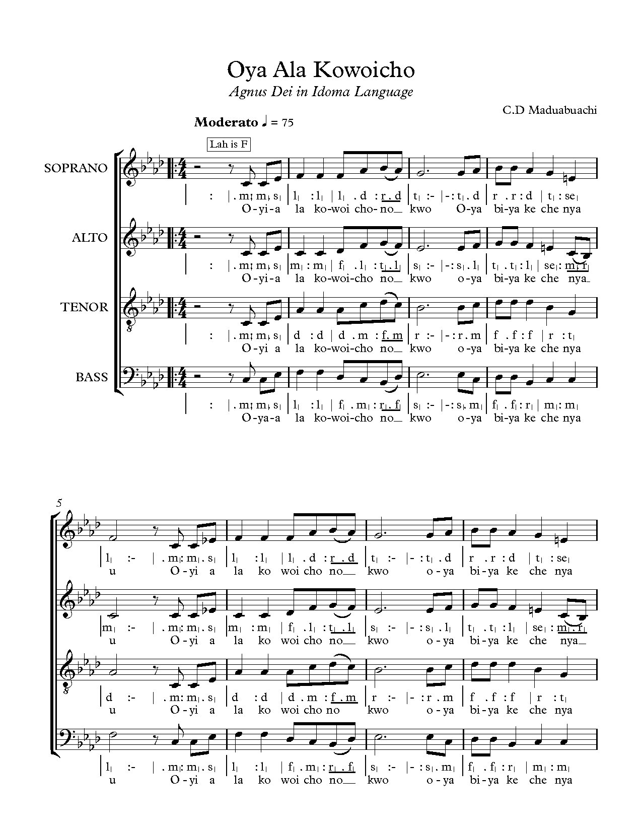 Oya Ala Kowoicho - Cd Maduabuchi - Download Choir Script PDF