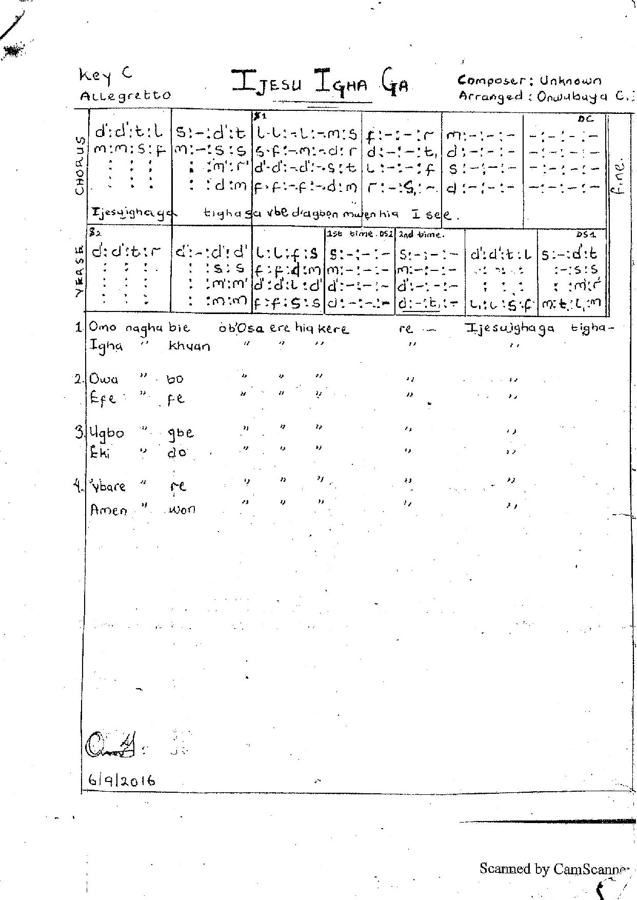Ijesu Igha Ga - Download Choir Script PDF