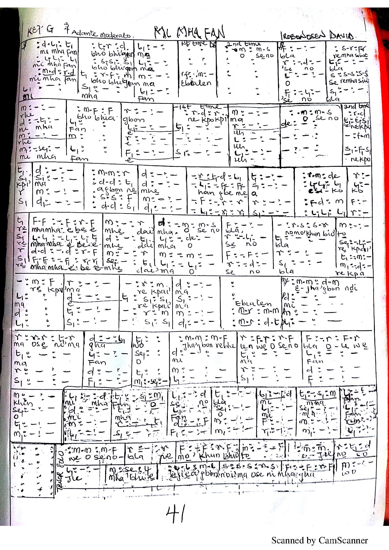 Mi Mha Fan. David Irobonosen - Download Choir Script PDF