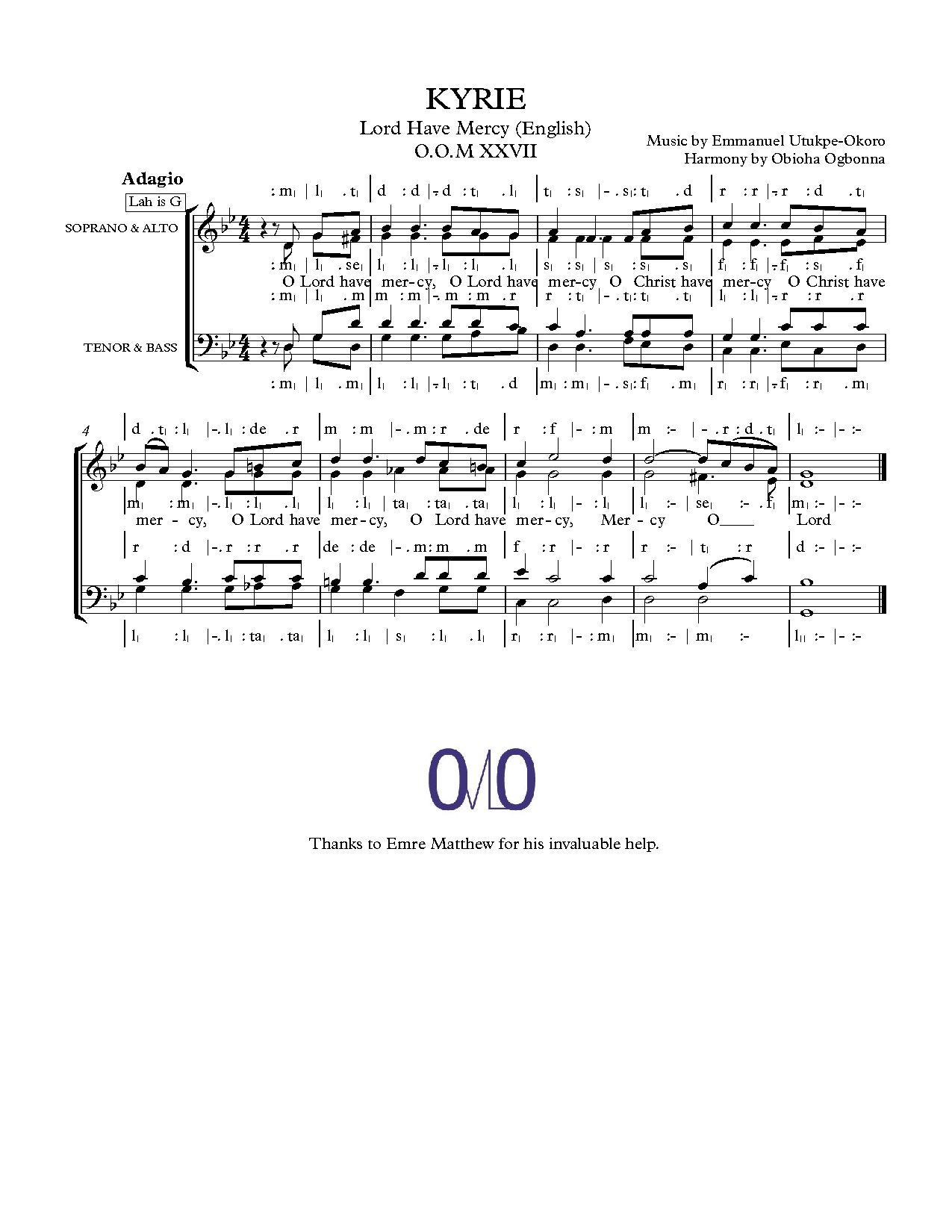 Kyrie (o.o.m Xxvii) - Emmanuel Utukpe-okoro - Download Choir Script PDF