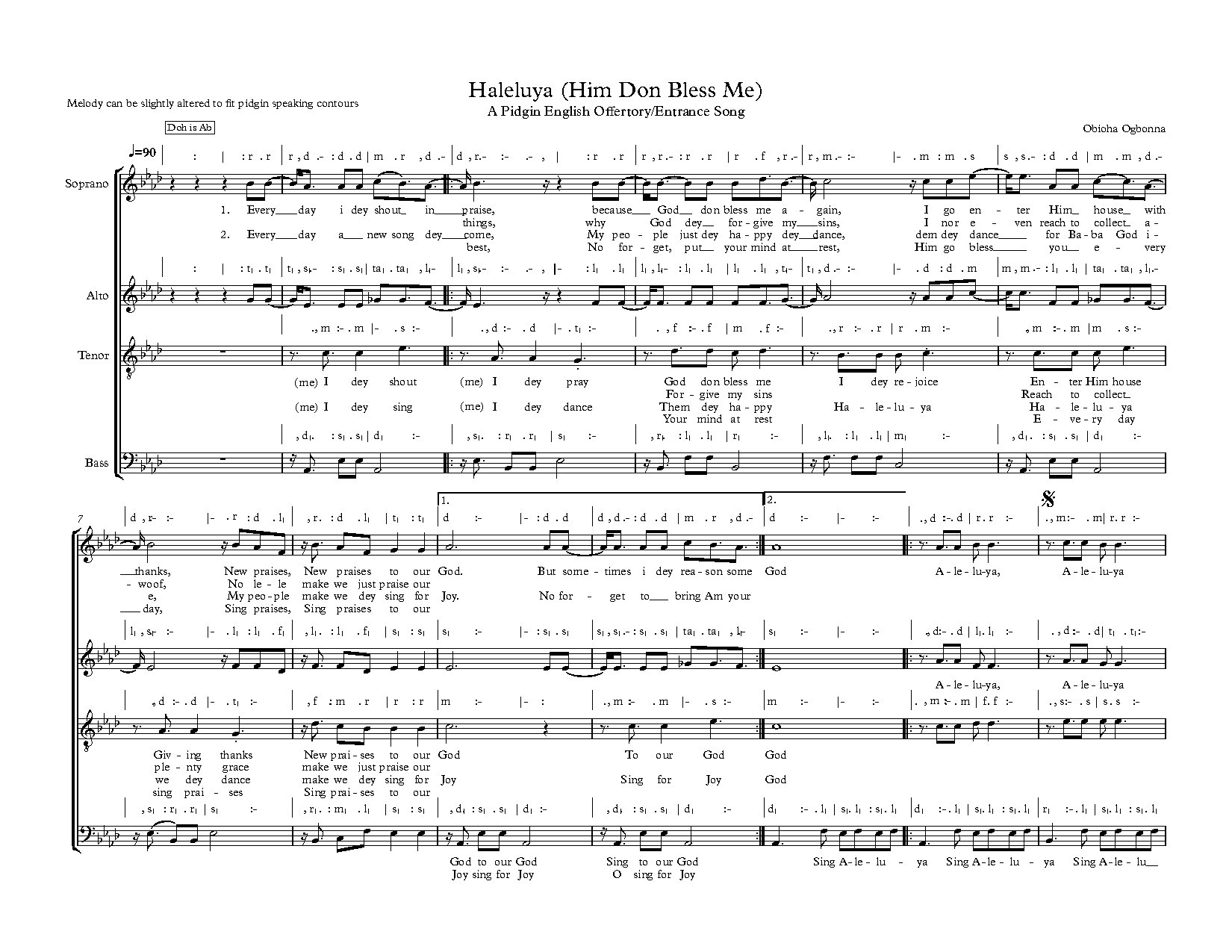 Haleluya (him Don Bless Me) - Obioha Ogbonna - Download Choir Script PDF