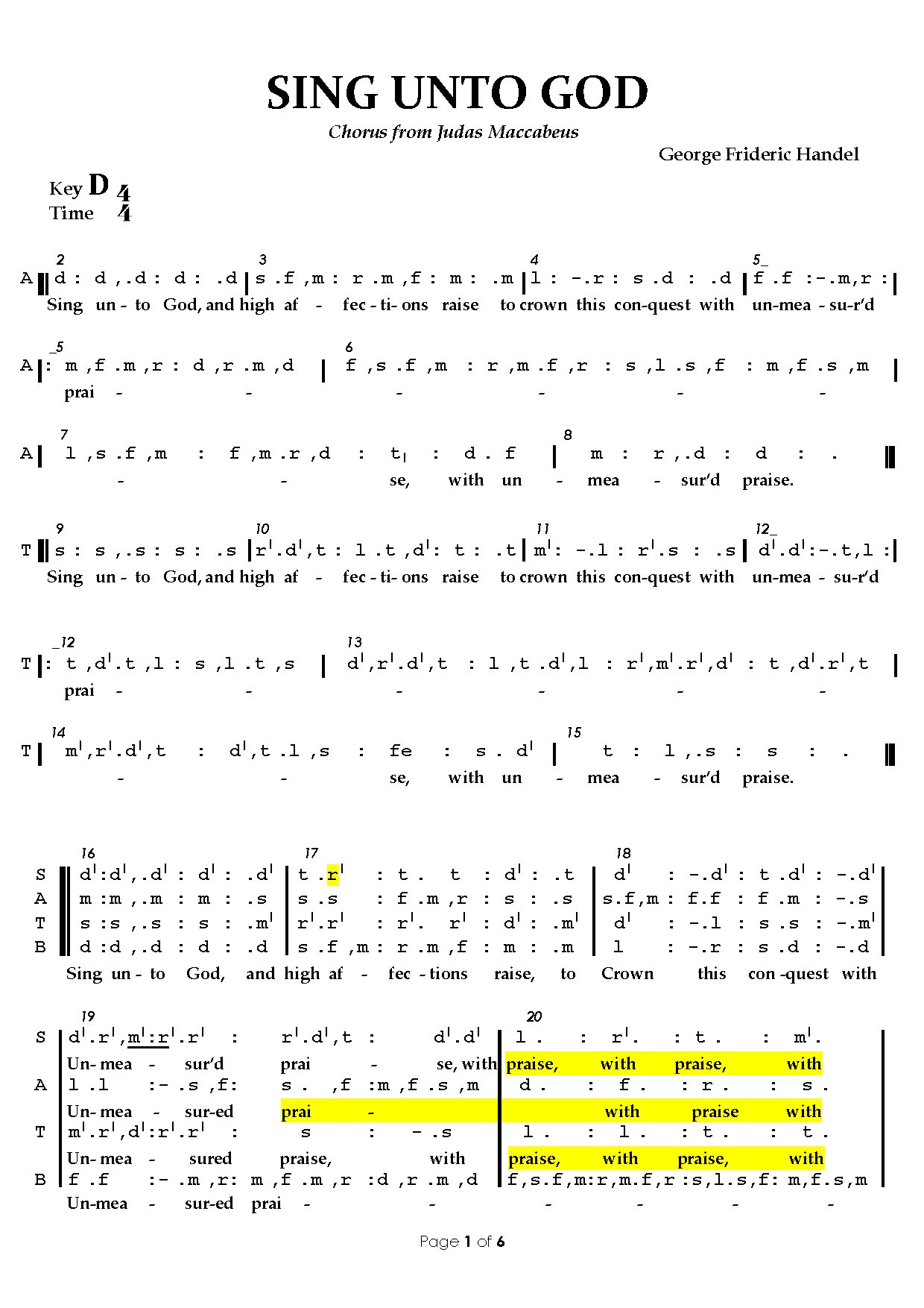 Sing Unto God Judas Maccabeus - Download Choir Script PDF