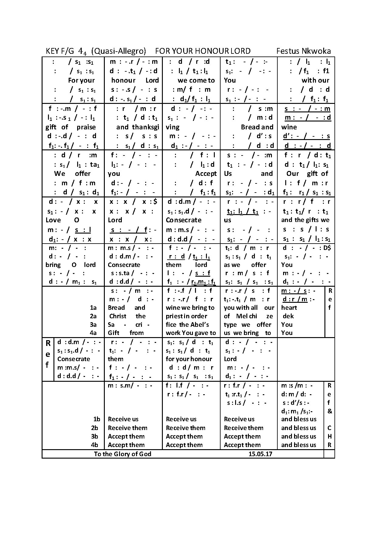 For Your Honour Lord - Download Choir Script PDF