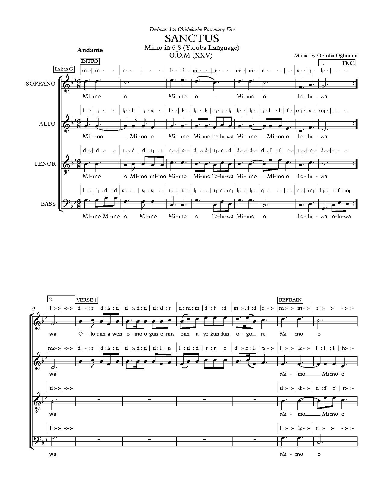Mimo In 6 8 (o.o.m Xxv) - Obioha Ogbonna - Download Choir Script PDF