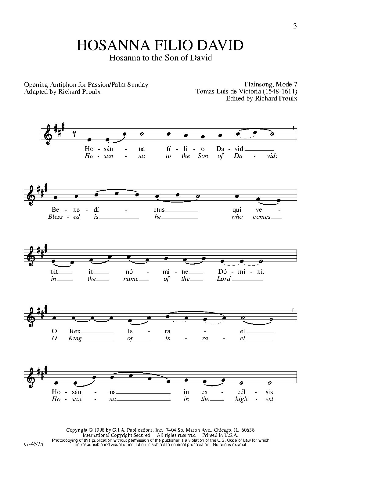 Hosanna Filio David - Download Choir Script PDF