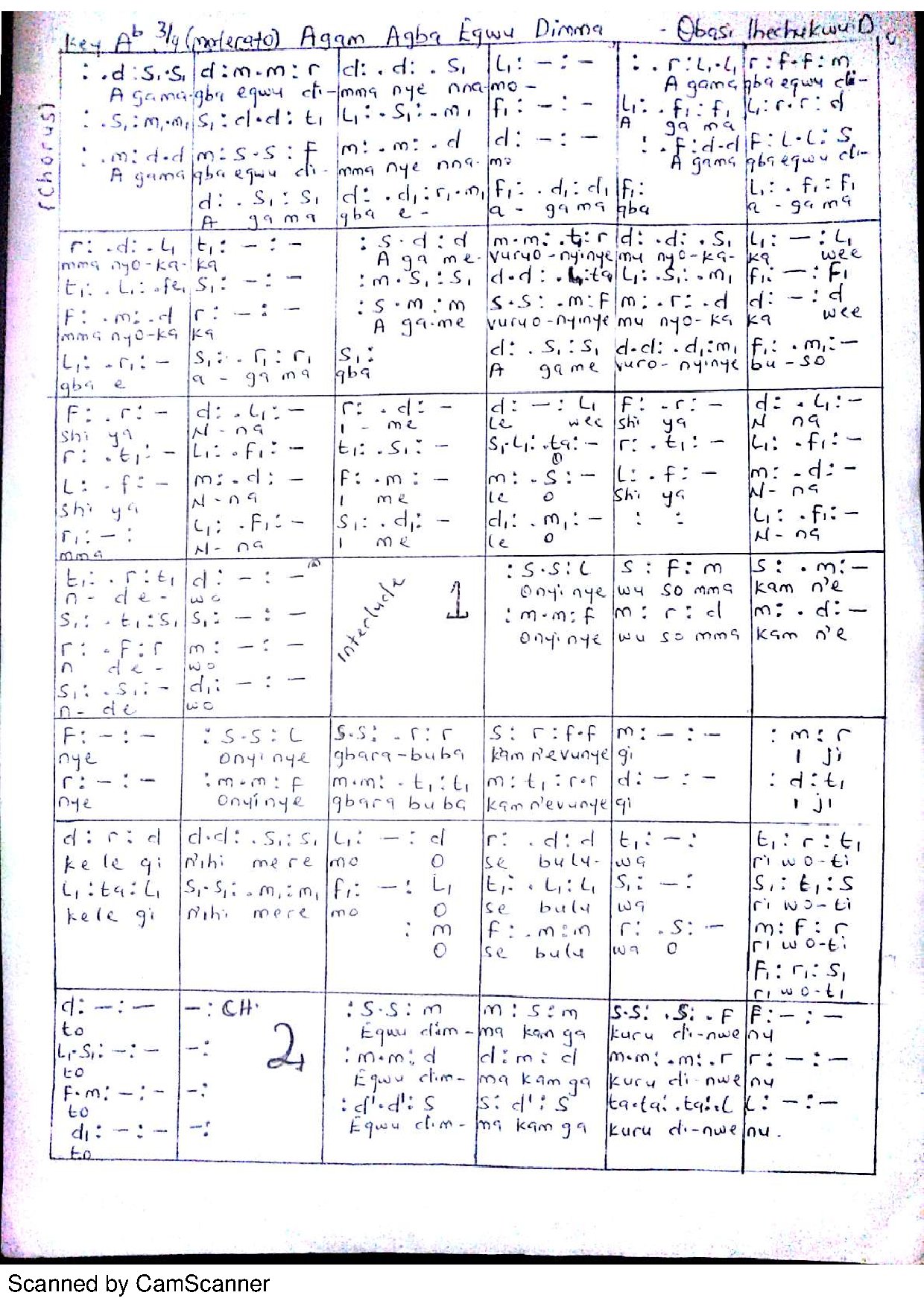 Agam Agba Egwu Dimma - Download Choir Script PDF