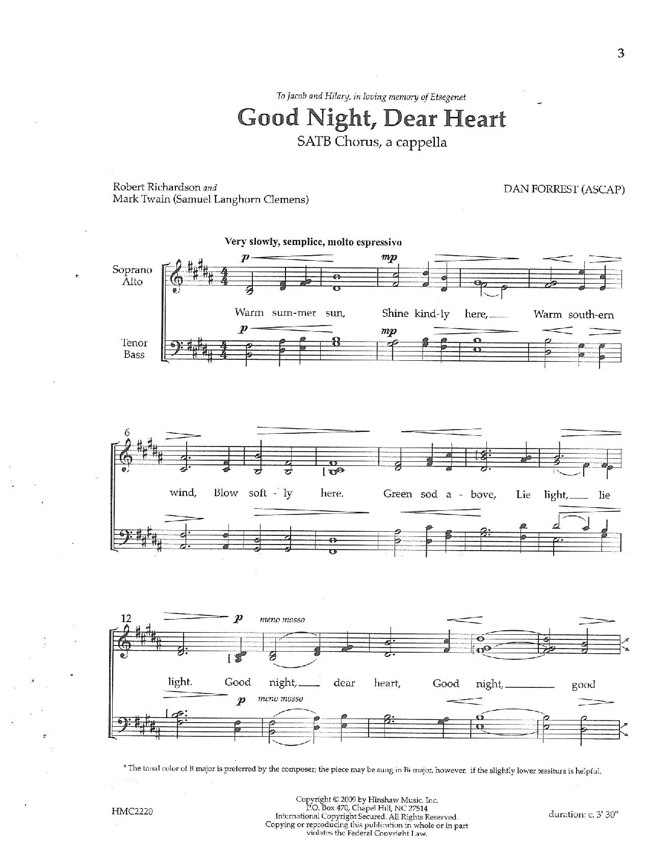 Good Night, Dear Heart - Dan Forrest - Download Choir Script PDF