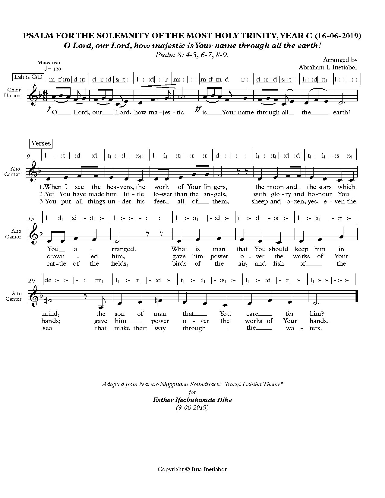 Psalm For The Solemnity Of The Most Holy Trinity, Year C () - Download Choir Script PDF