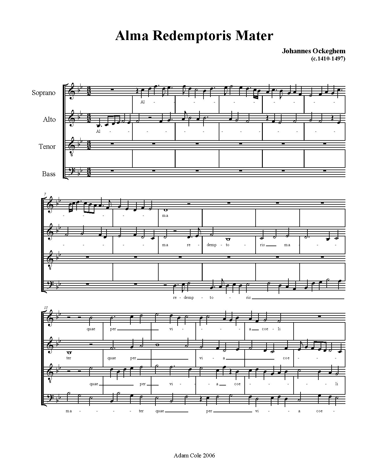 Ockeghem Alma Redemptoris Mater - Download Choir Script PDF