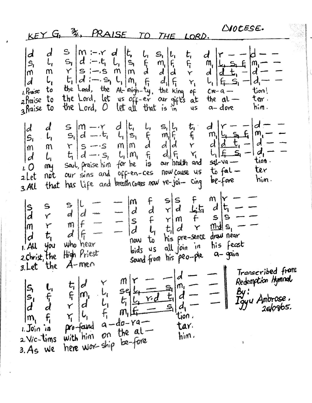 Praise To The Lord The Almighty - Download Choir Script PDF