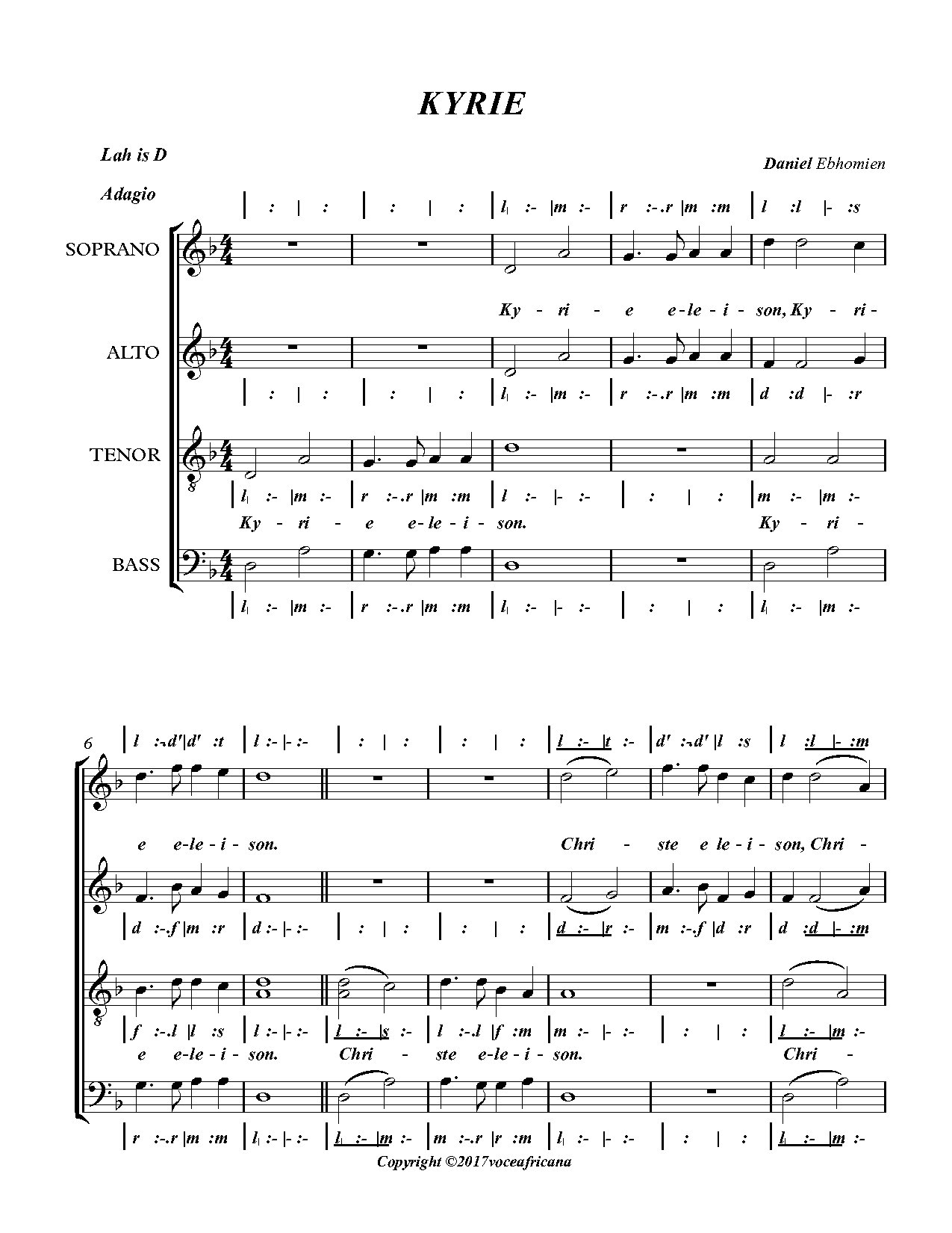 Kyrie By Daniel Ebhomien - Full Score - Download Choir Script PDF