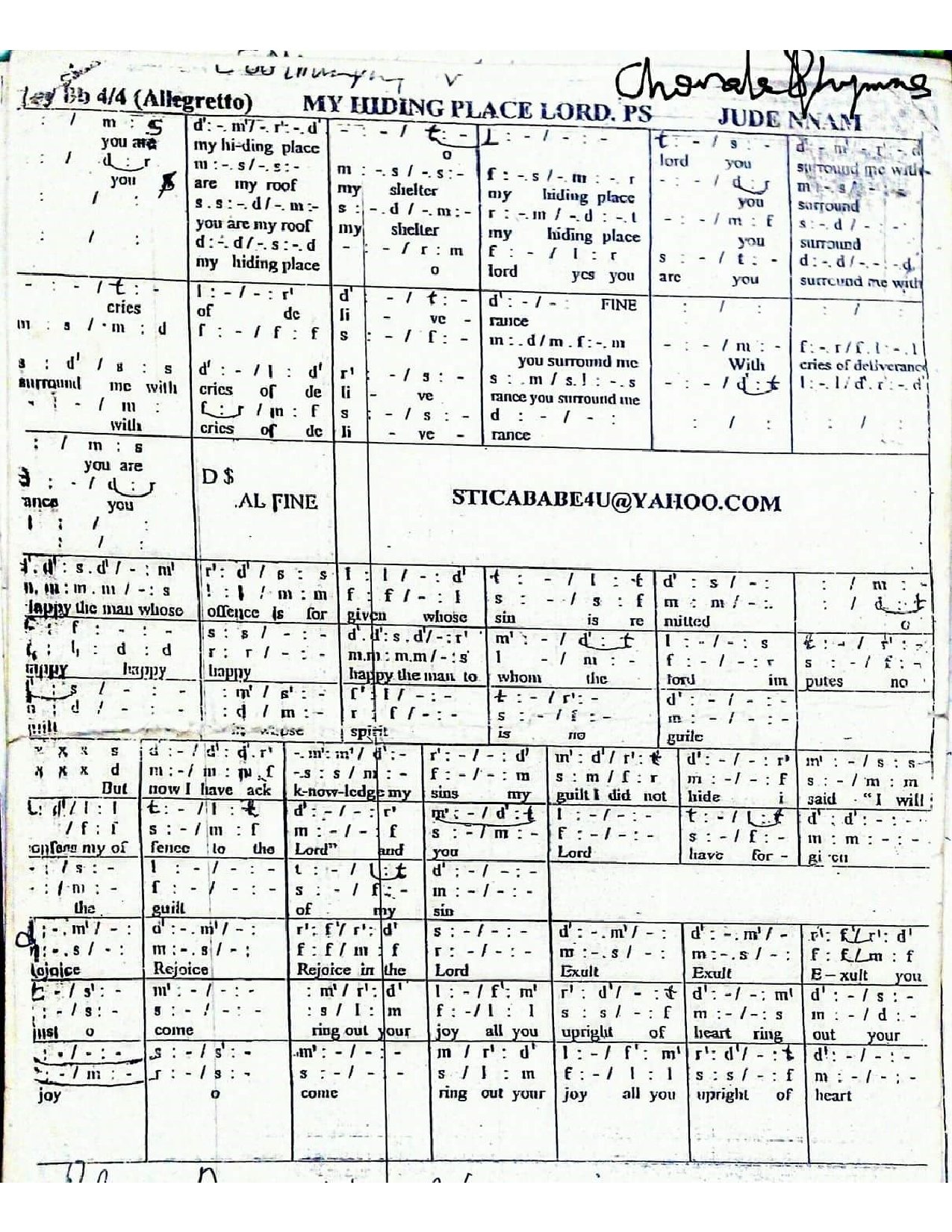 My Hiding Place By Jude Nnam - Download Choir Script PDF