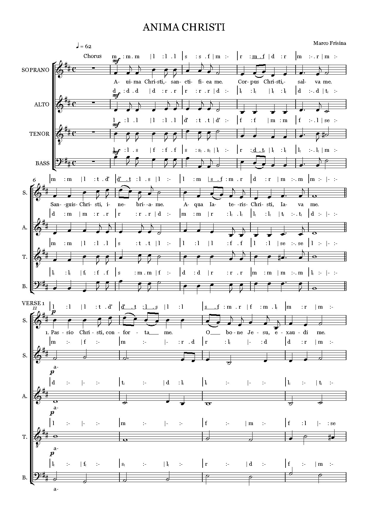 Anima Christi - Full Score - Download Choir Script PDF