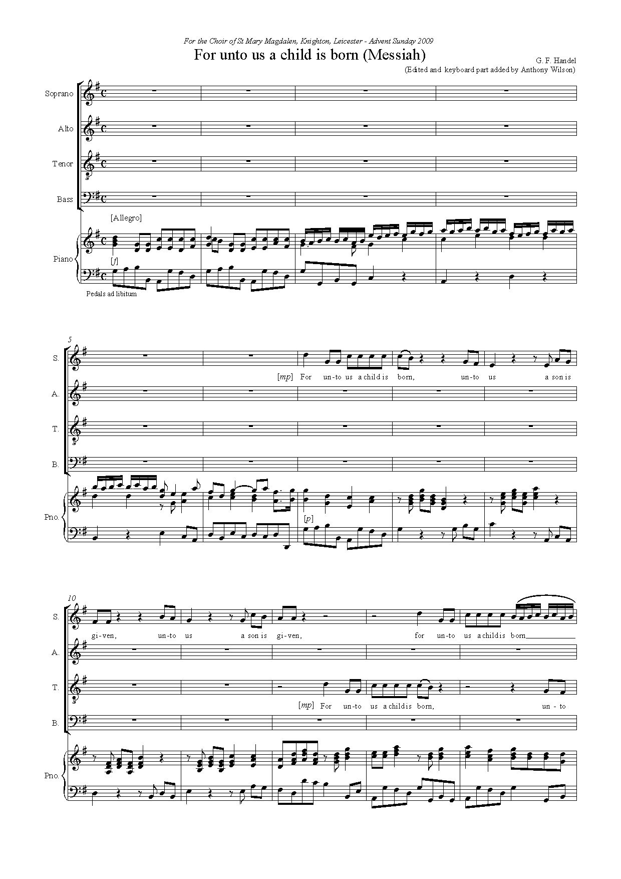 Foruntousachildisborn Handel - Download Choir Script PDF
