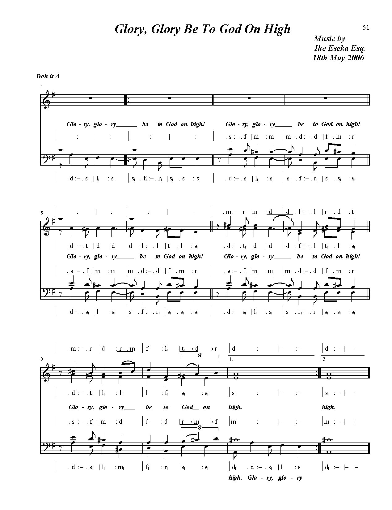 Glory Glory Be To God On High - Download Choir Script PDF