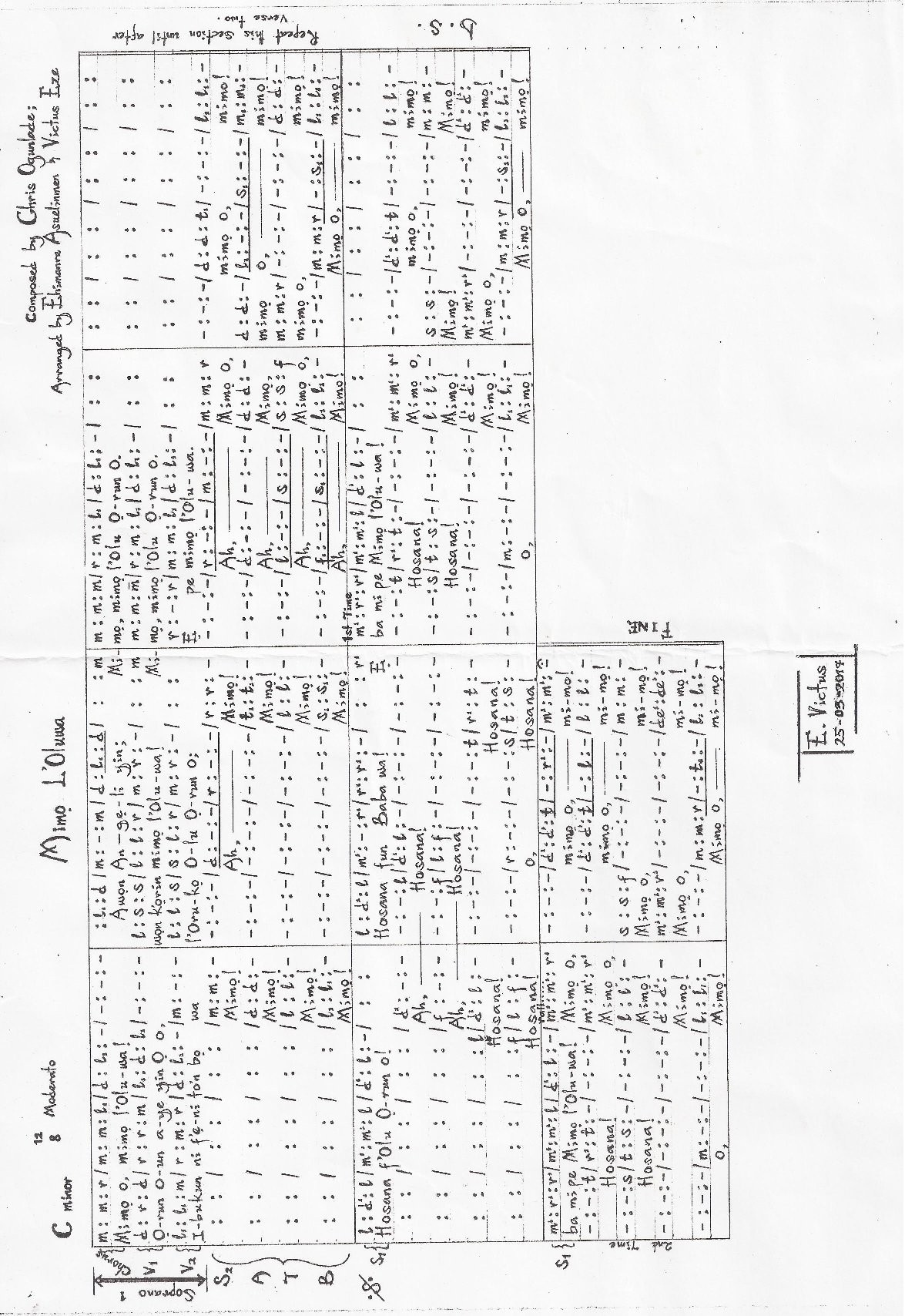 Mimo L Oluwa - Chris Ogunlade, Ehimanre Victus - Download Choir Script PDF