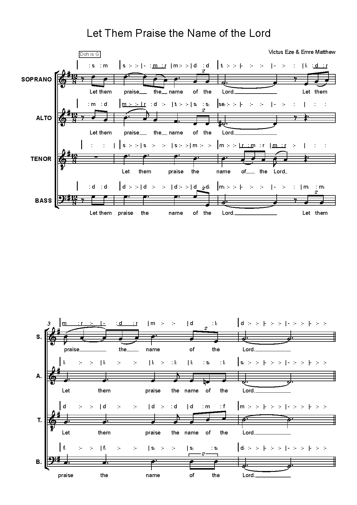 Let Them Praise The Name Of The Lord - Full Score - Download Choir Script PDF