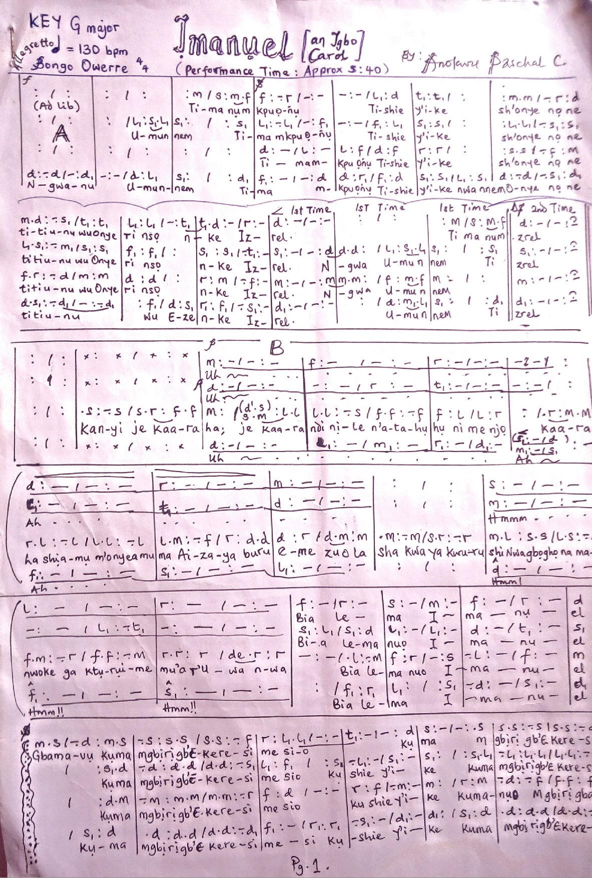 Imanuel (an Igbo Carol) - Download Choir Script PDF