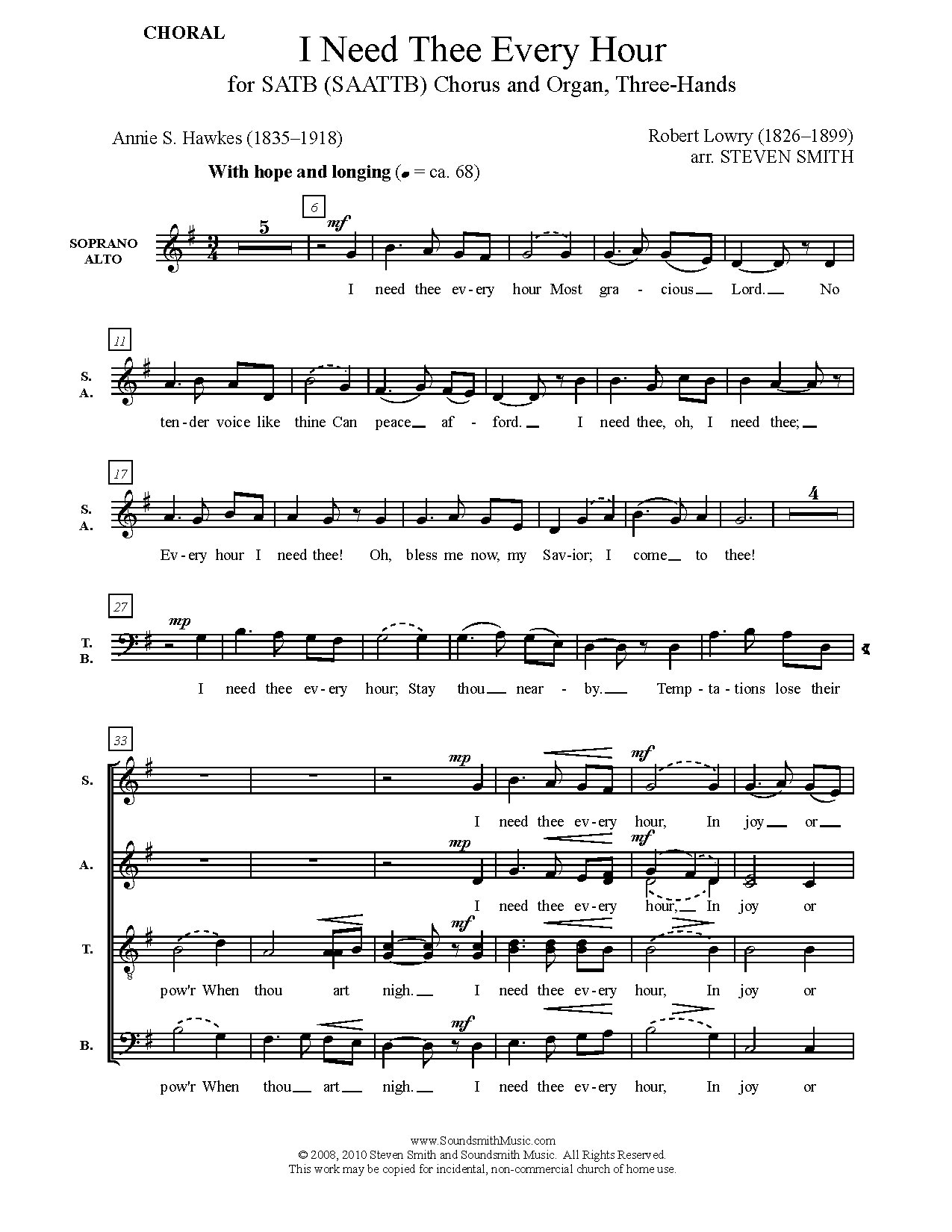 I-need-thee-every-hour-choral - Download Choir Script PDF