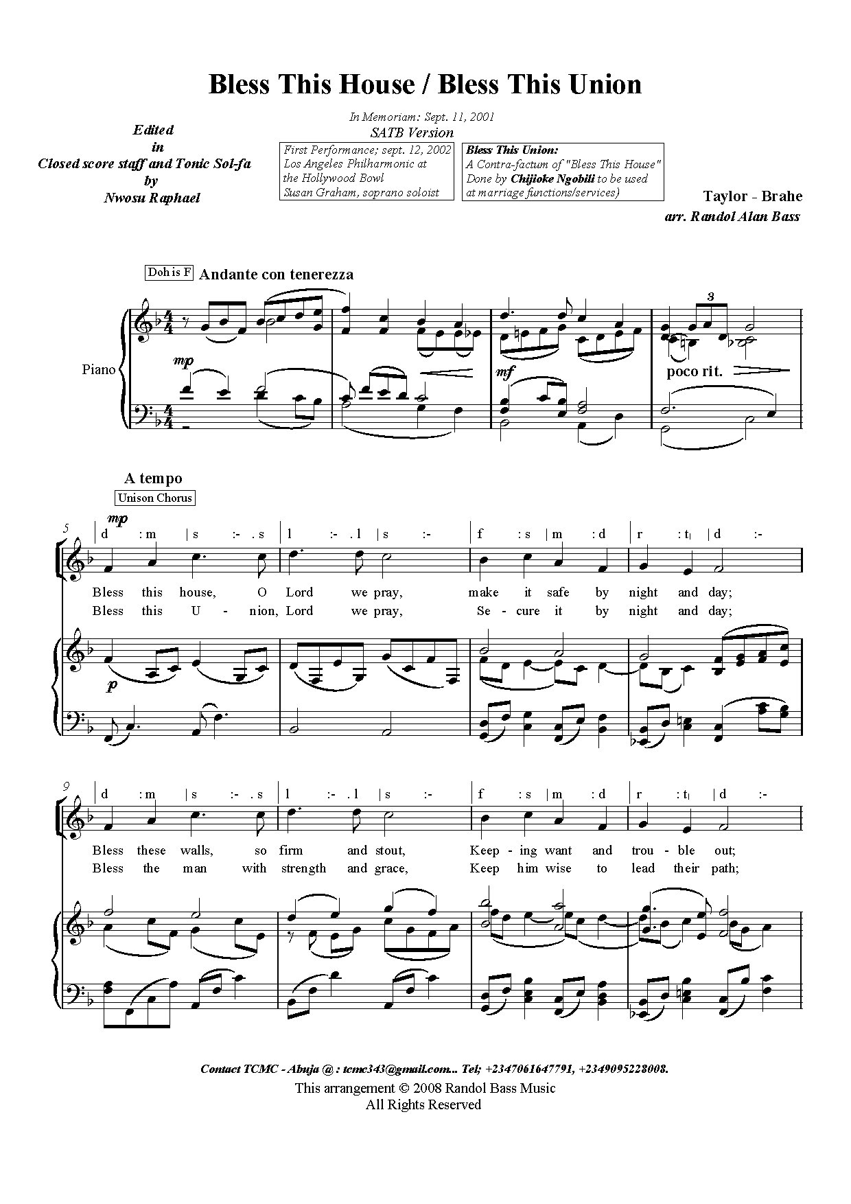 Bless This House - Download Choir Script PDF