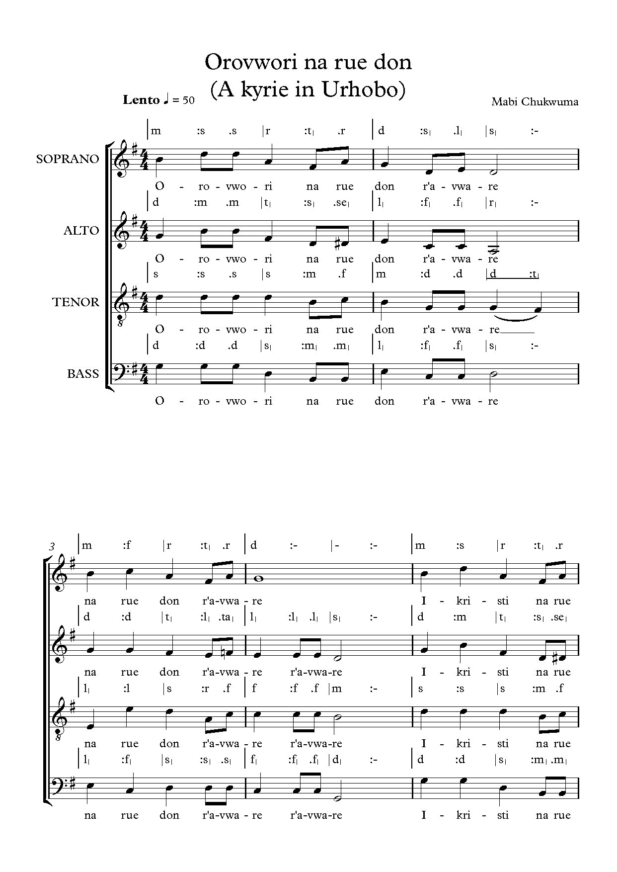 Orovwori Na Rue Don - Full Score - Download Choir Script PDF
