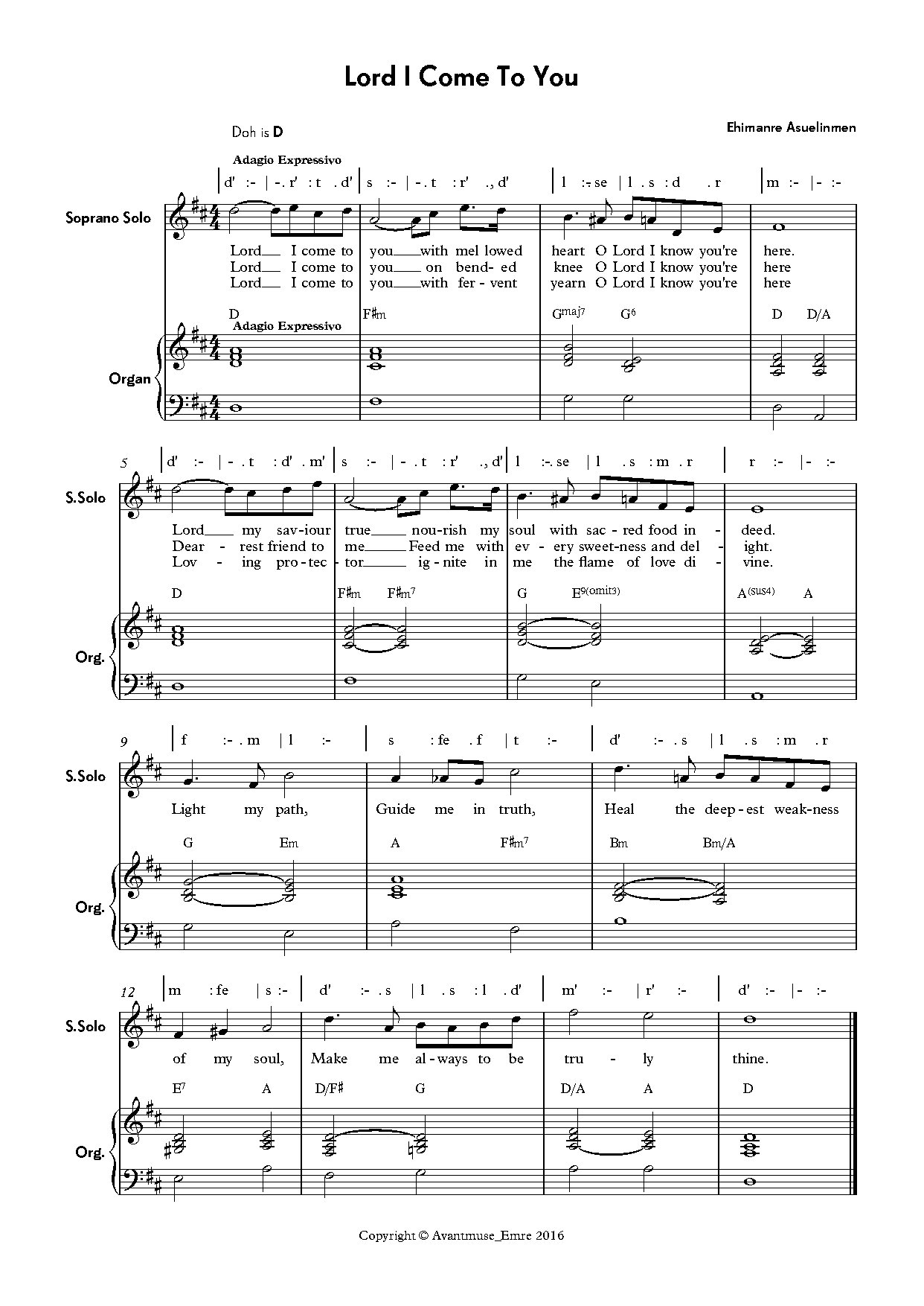 Lord I Come To You - Full Score - Download Choir Script PDF