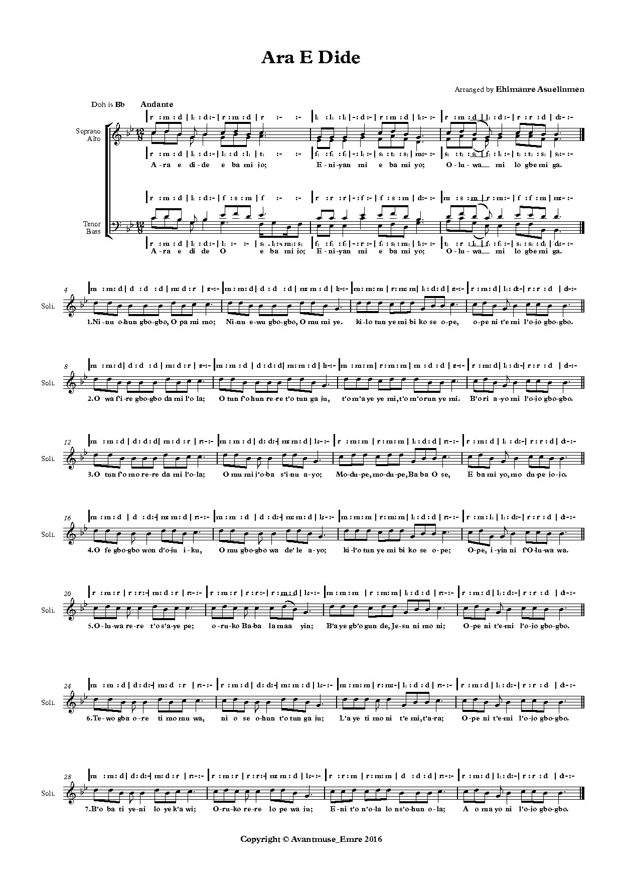 Ara E Dide - Full Score - Download Choir Script PDF