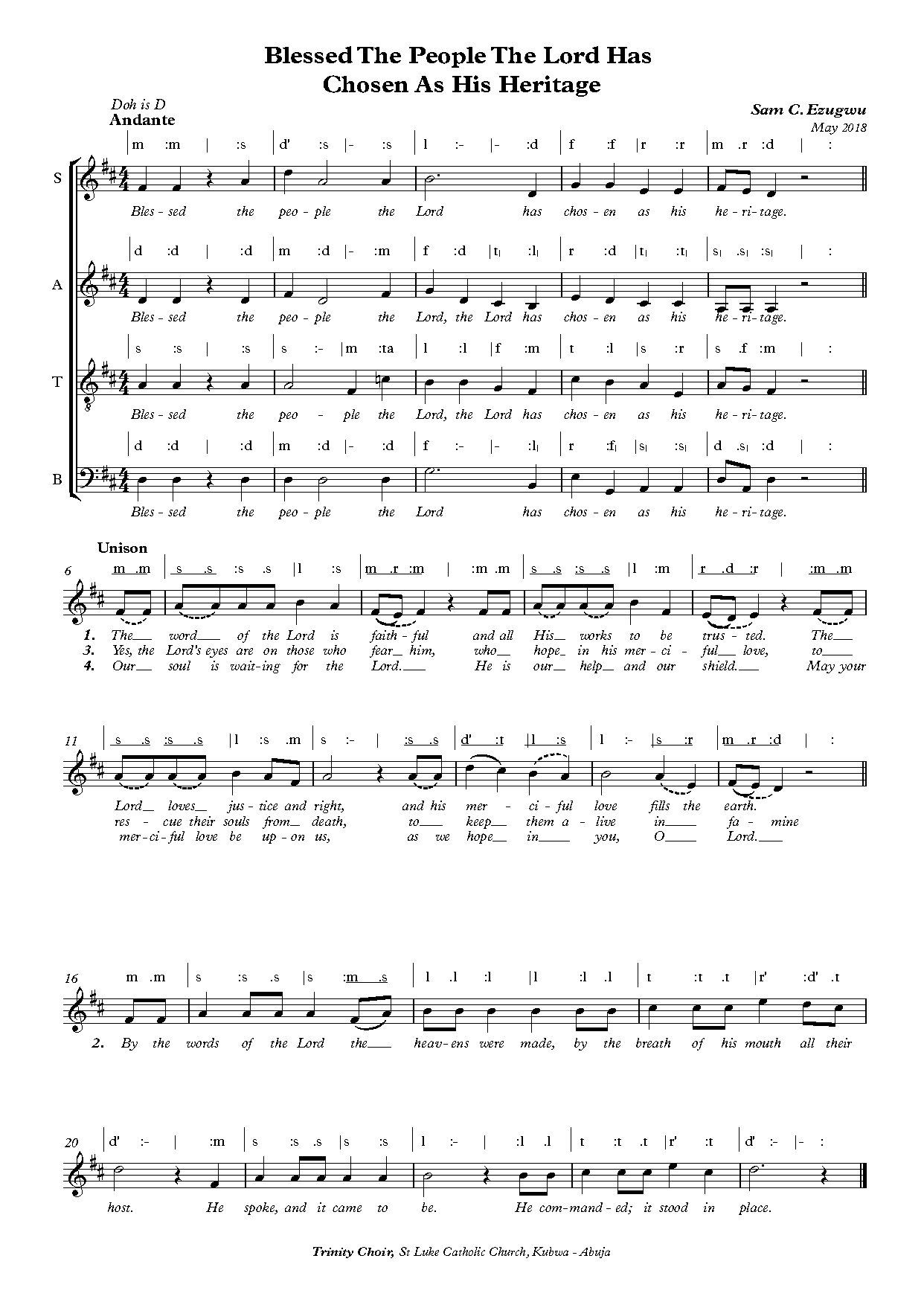 Blessed The People The Lord Has Chosen As His Heritage - Full Score - Download Choir Script PDF