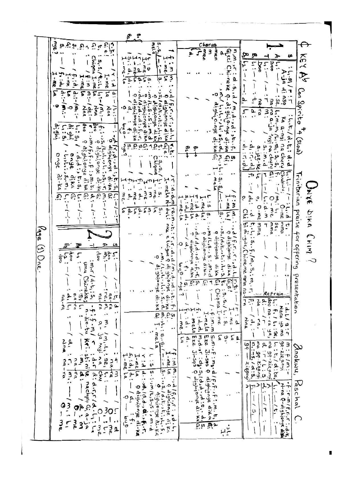 Onye Dika Chim Anokwu Paschal C - Download Choir Script PDF