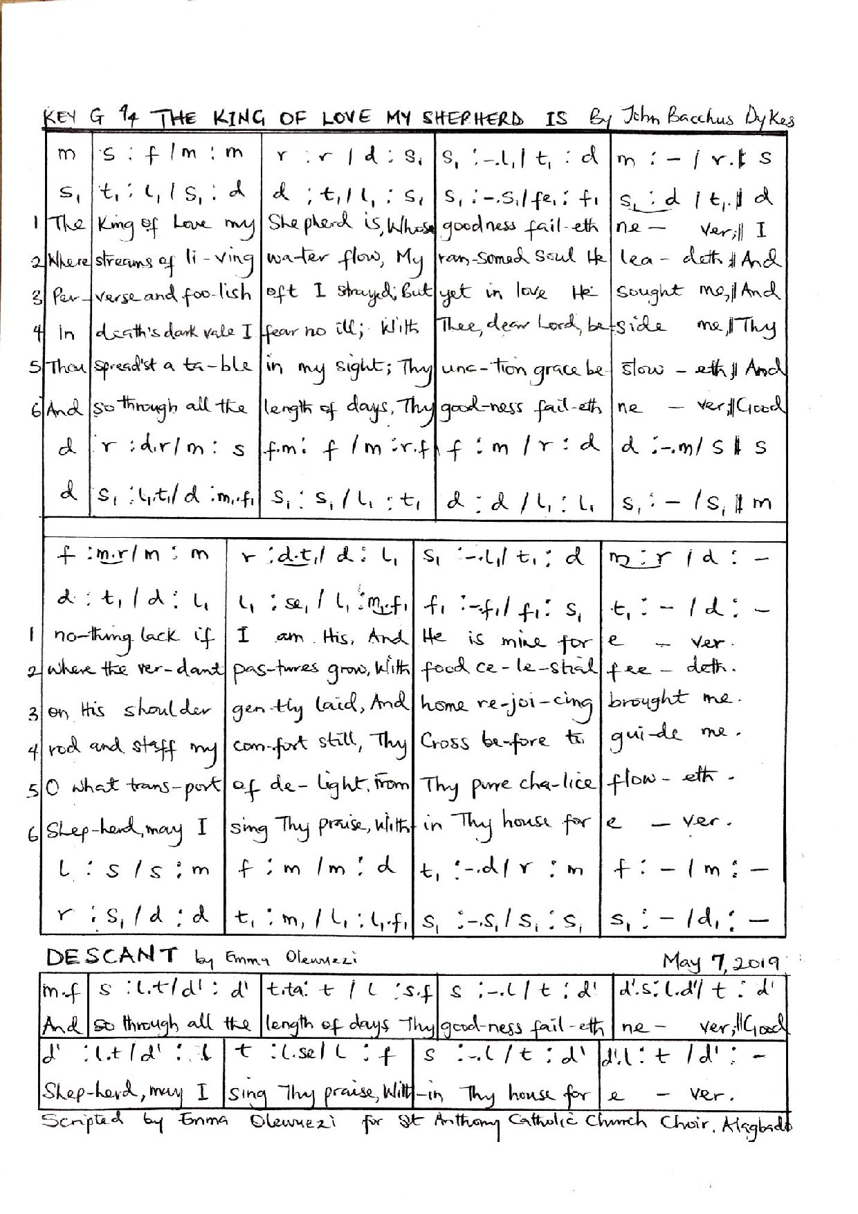 The King Of Love My Shepherd Is - Download Choir Script PDF