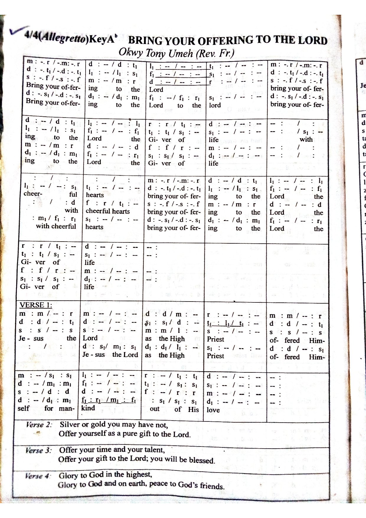 Bring Your Offering By Tony Umeh I - Download Choir Script PDF