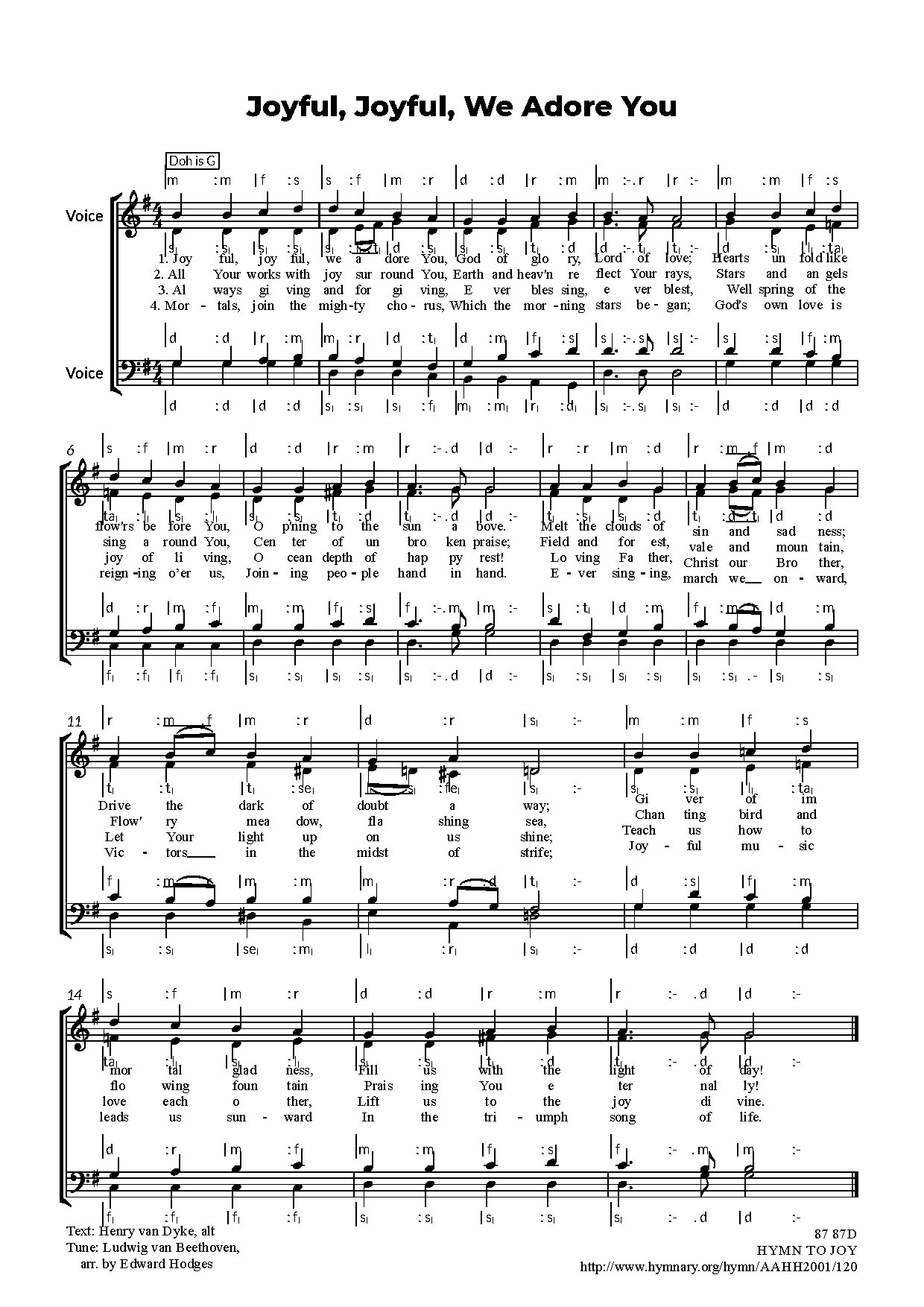 Joyful, Joyful, We Adore You3-120 - Full Score - Download Choir Script PDF