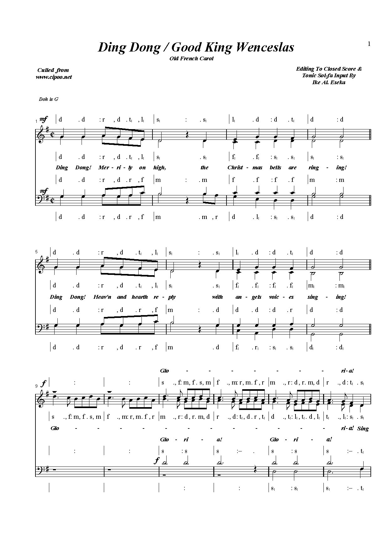 Ding Dong Wenceslas - Download Choir Script PDF
