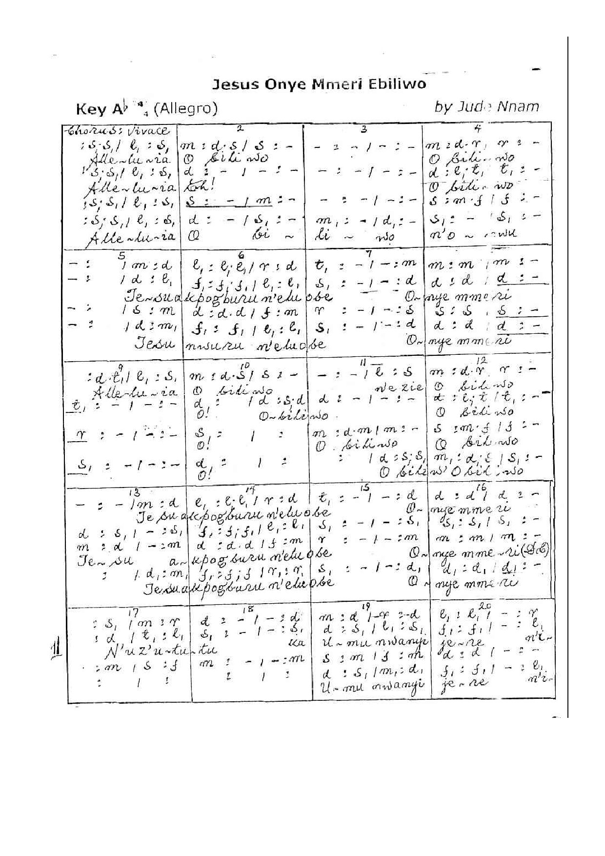 Jesus Onye Mmeri Ebiliwo - Download Choir Script PDF