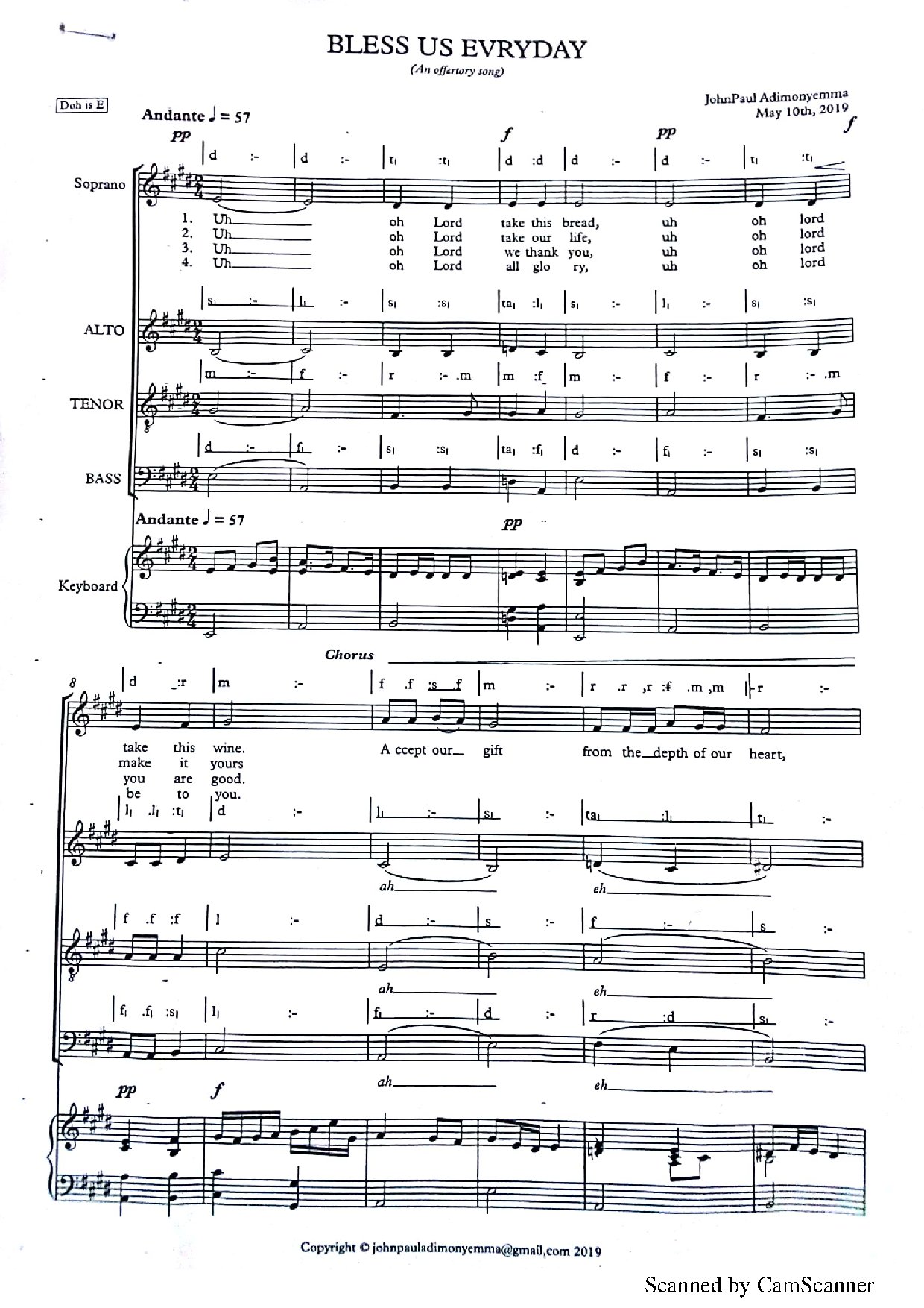 Bless Us Everyday ~ Jp. Adimonyemma - Download Choir Script PDF