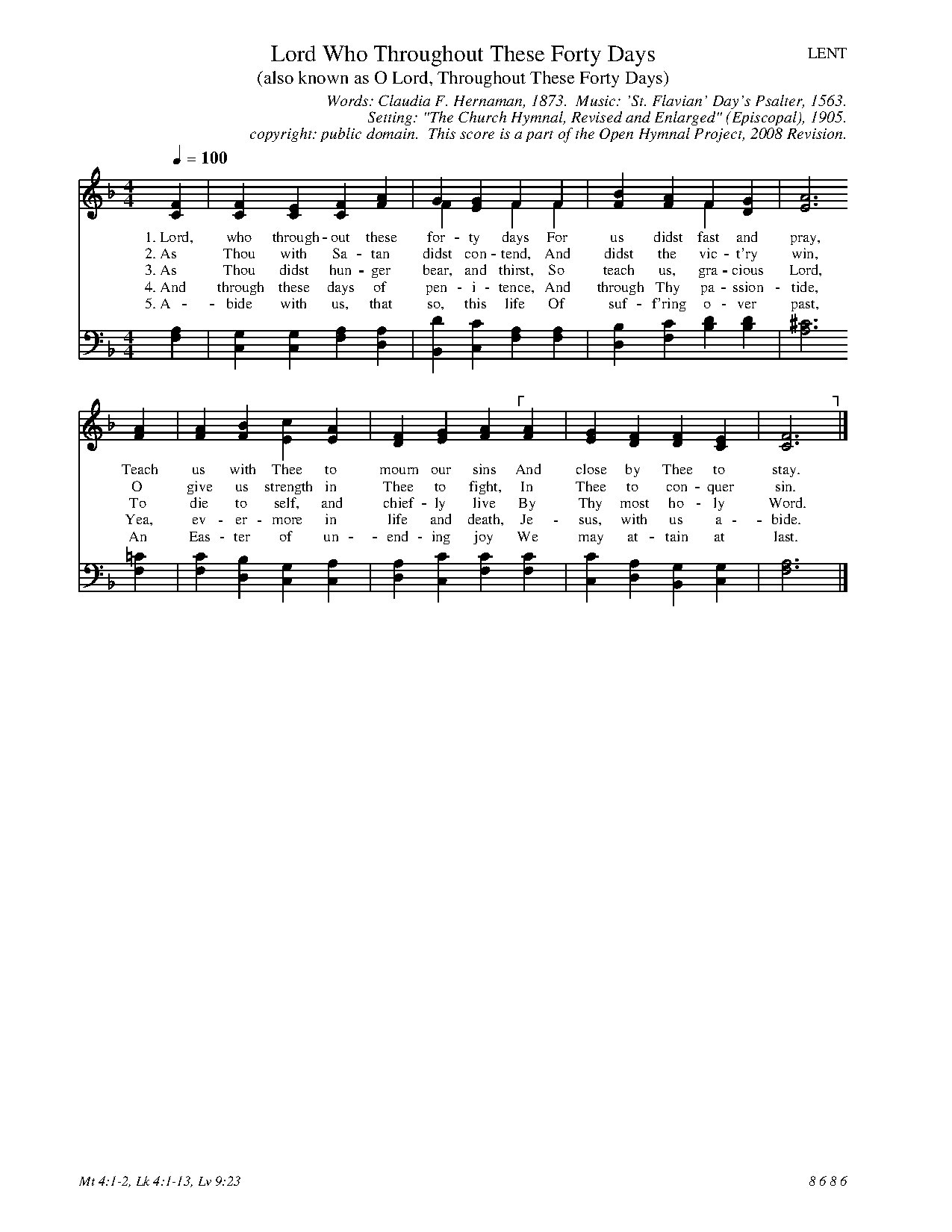 Lord Who Throughout These Forty Days-st Flavian - Download Choir Script PDF
