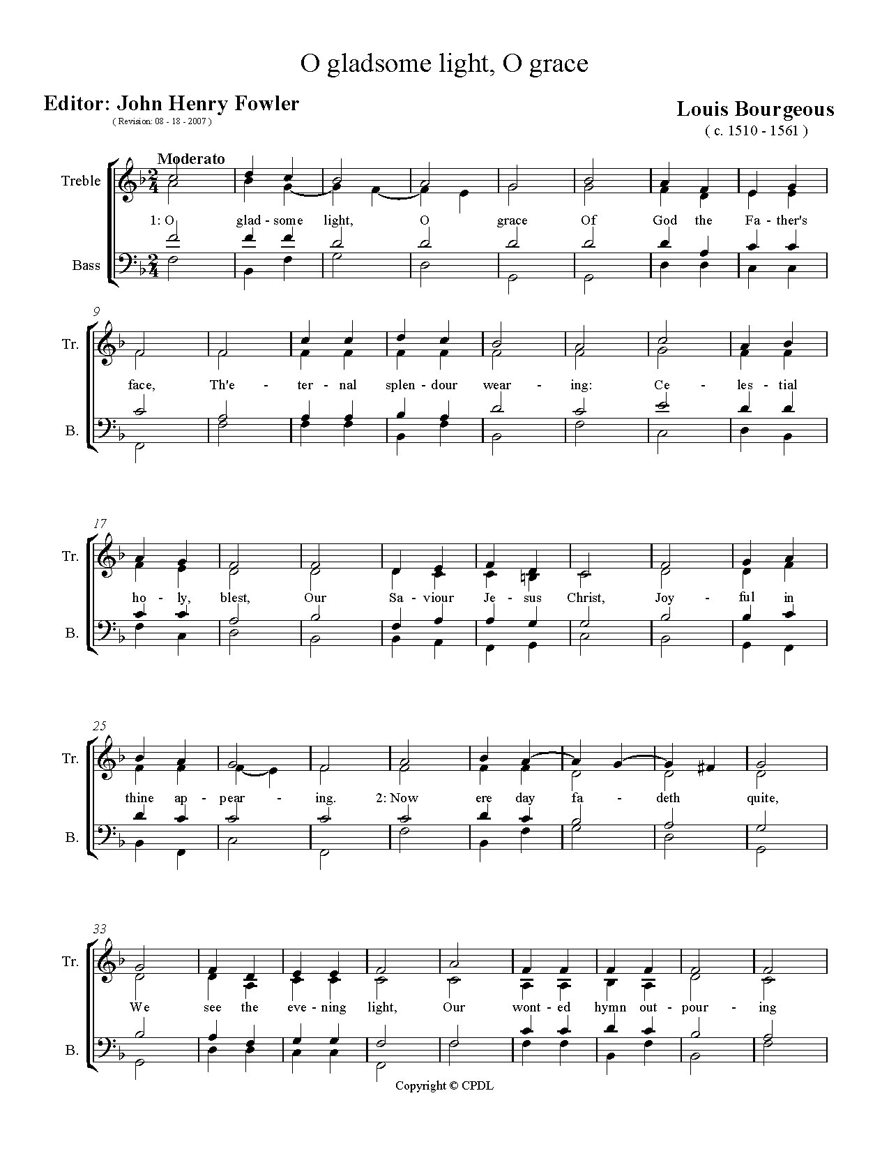 Bourgeois-o Gladsome Light-o Grace - Download Choir Script PDF