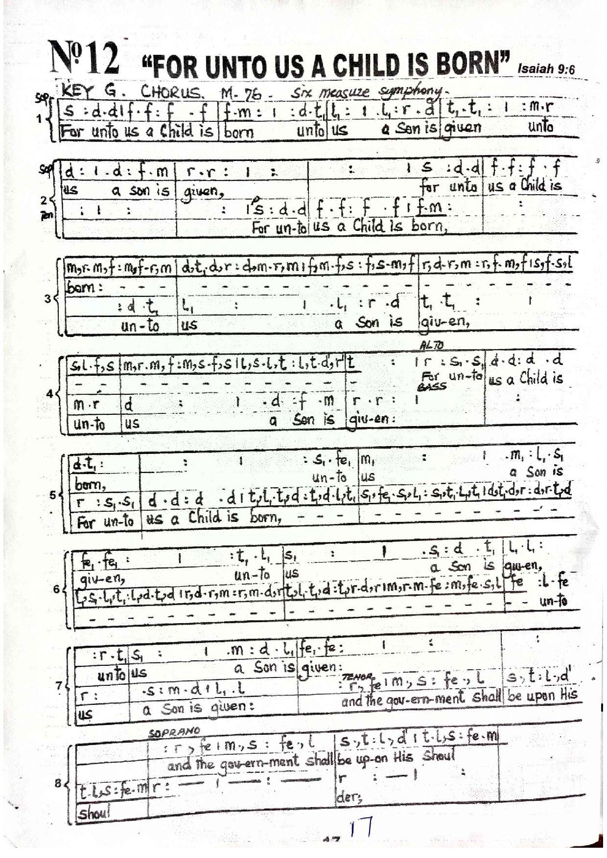 For Unto Us (solfa) - Download Choir Script PDF