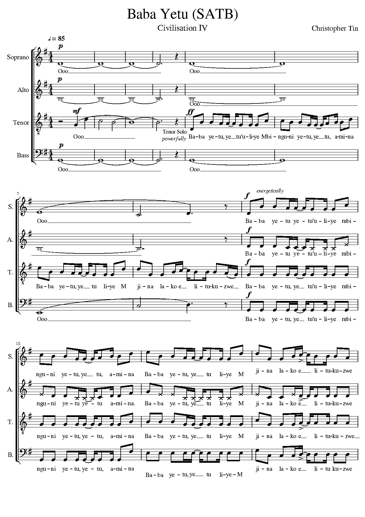 Baba Yetu Satb-parts