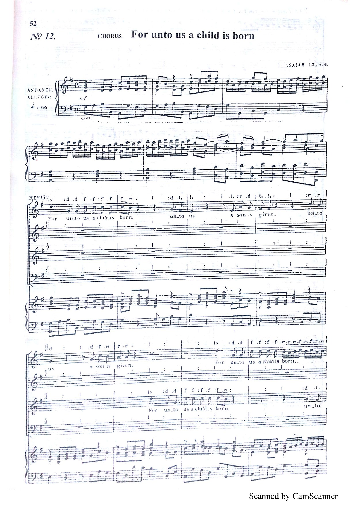 For Unto Us A Child Is Born - Staff And Solfa - Download Choir Script PDF