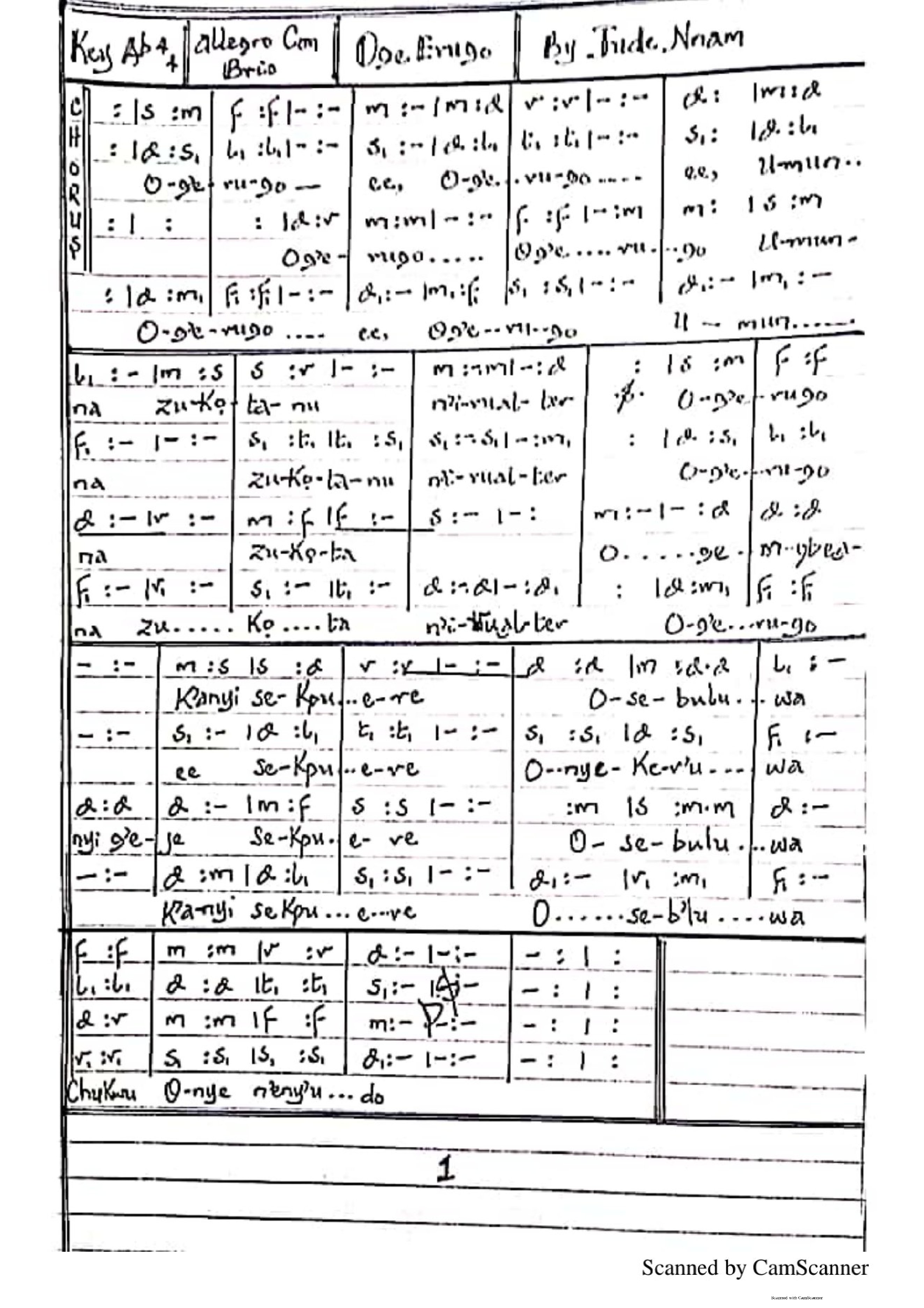Oge Erugo By Jude Nnam - Download Choir Script PDF