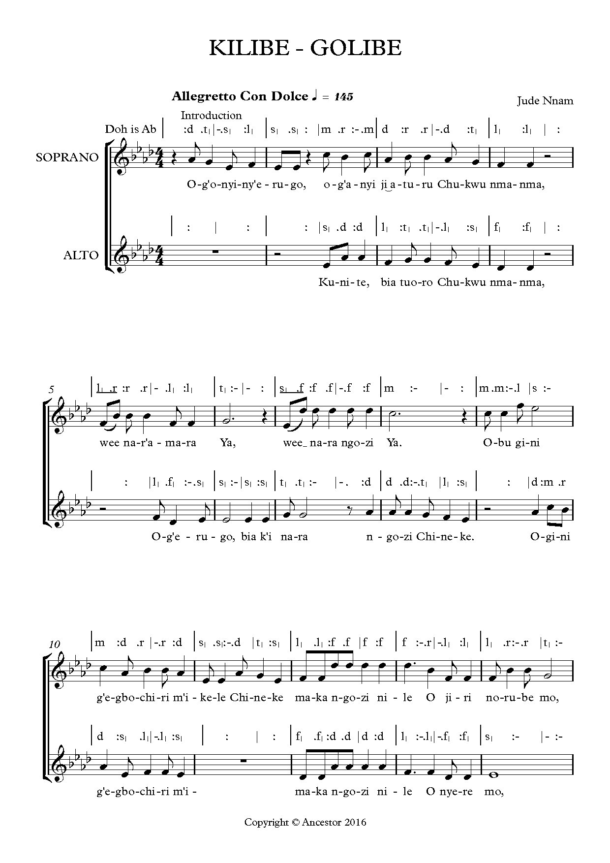 Kilibe - Golibe (offertory) - Download Choir Script PDF
