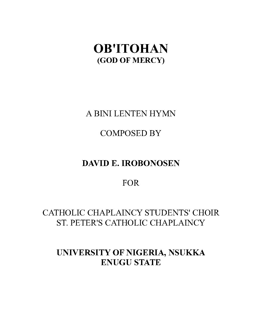 OB'ITOHAN (GOD OF MERCY)