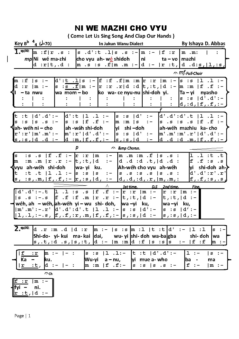 NI WE MAZHI CHO VYU - Choir Script PDF Thumbnail