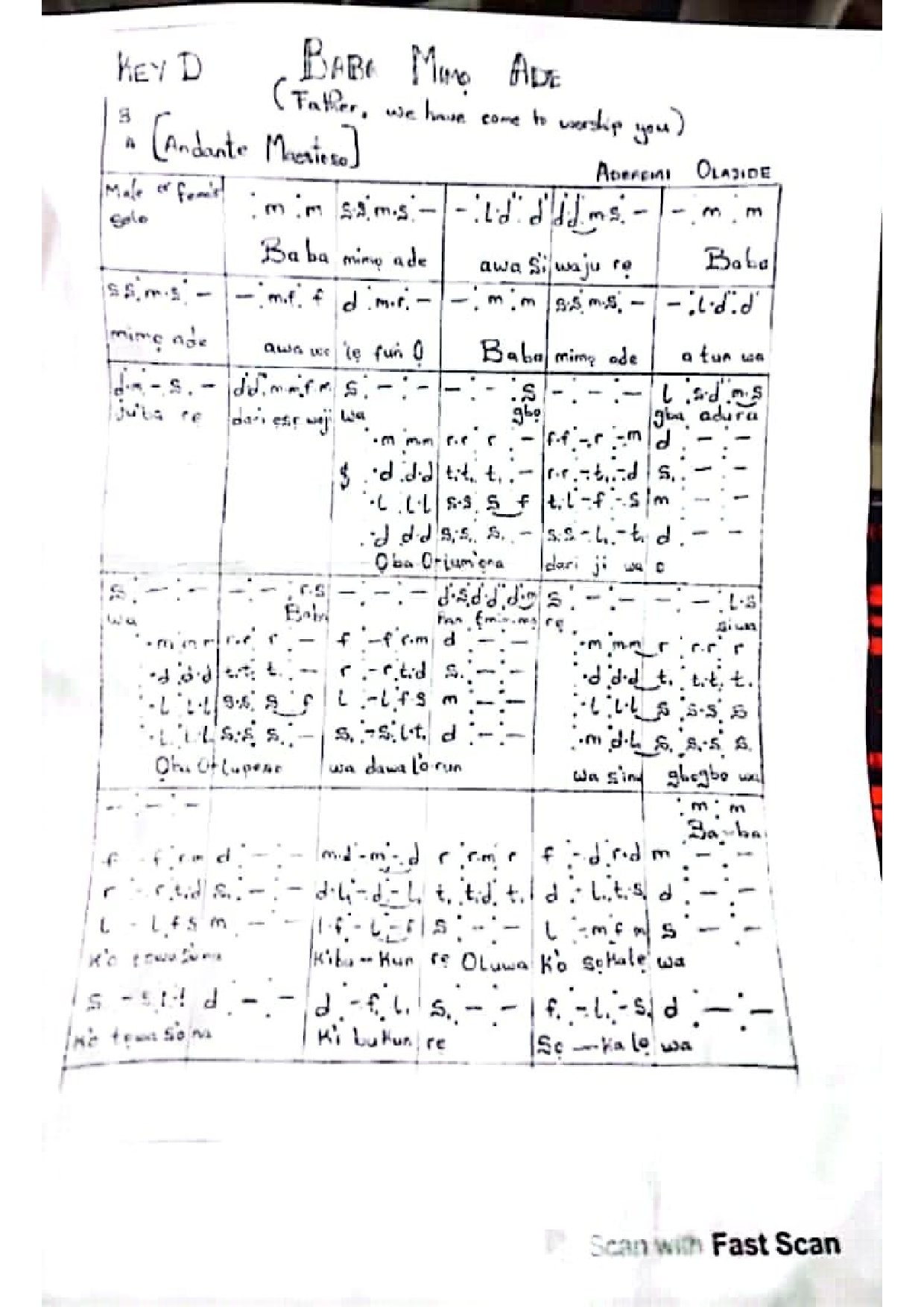Baba Mimo Ade - Download Choir Script PDF