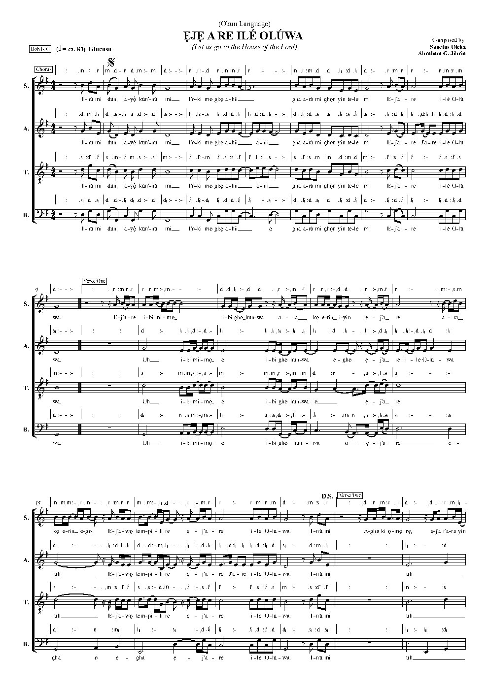 ẸJẸ A RE ILÉ OLÚWA - Choir Script PDF Thumbnail