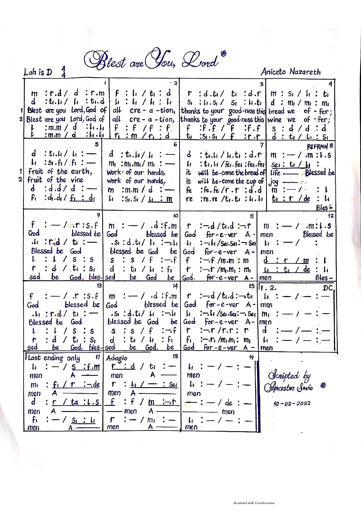 Blessed Be God Aniceto Nazareth - Download Choir Script PDF