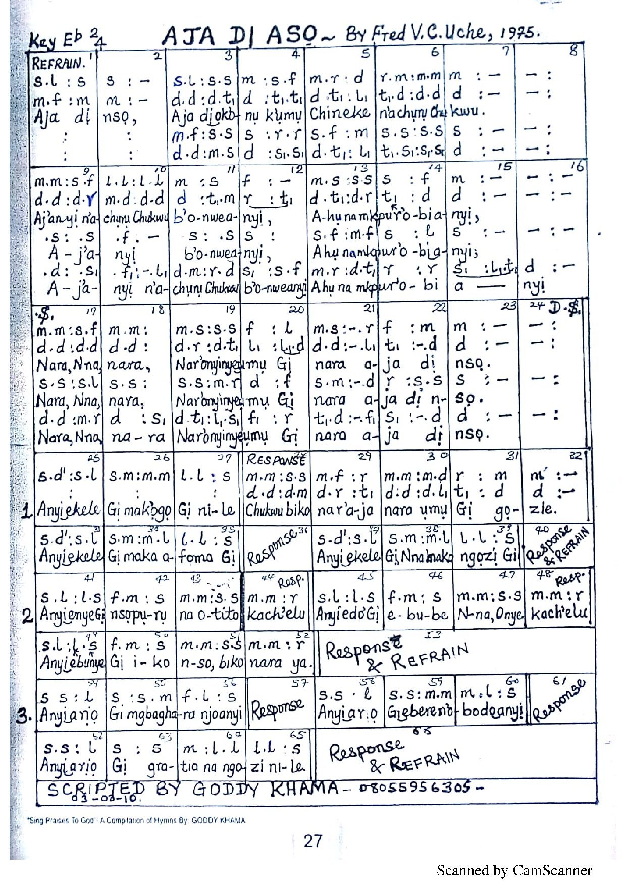 Aja Di Aso ~ Fred V.c Uche - Download Choir Script PDF