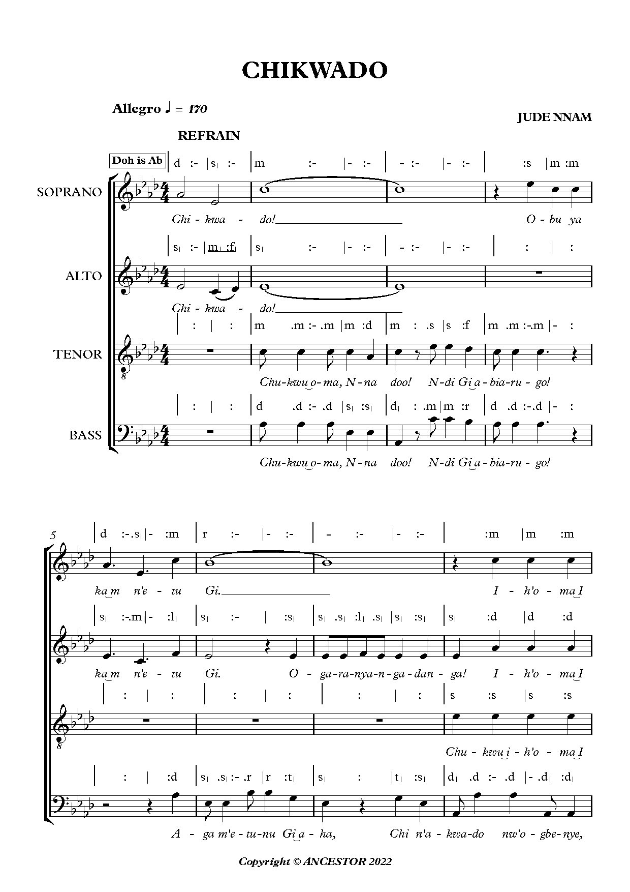 Chikwado (offertory) - Download Choir Script PDF